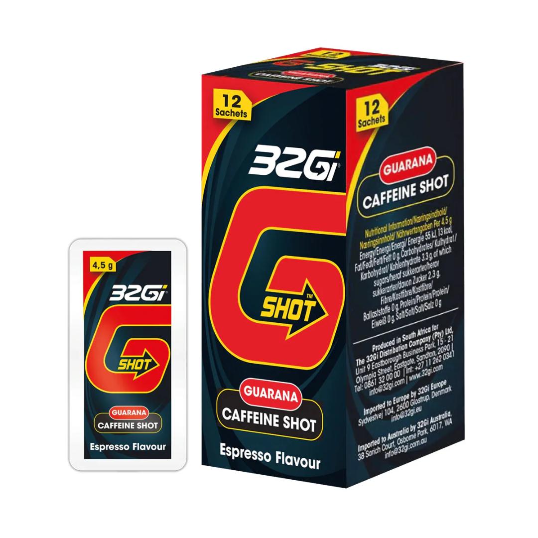 32Gi G-Shot Gel, potent 60 mg caffeine boost, liquid guarana, patented snap open technology, pre-workout boost - 4.5g each pack