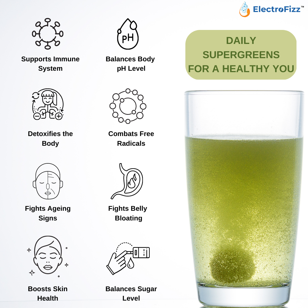 ElectroFizz Supergreens Superfood, Premium Ingredients, Greens, Fruits &Herbs -Spirulina, Moringa, Wheat Grass etc.,Boost Energy, Detox, Enhance Health & Immunity- Pack of 1
