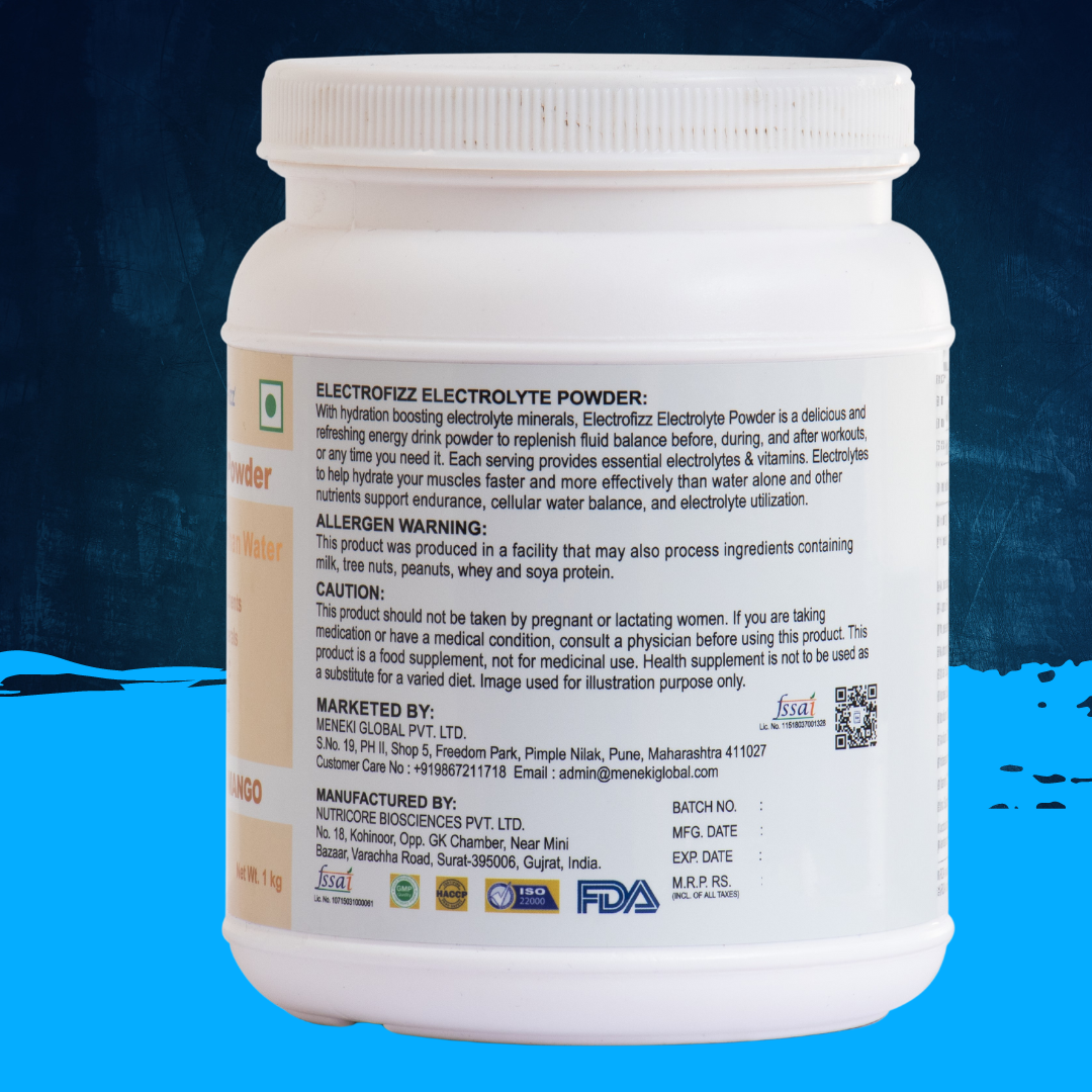 ElectroFizz Electrolyte Powder 100 servings | Minerals, Probiotics & Vitamin C- 1 Kg Jar Pack - Blueberry Flavor