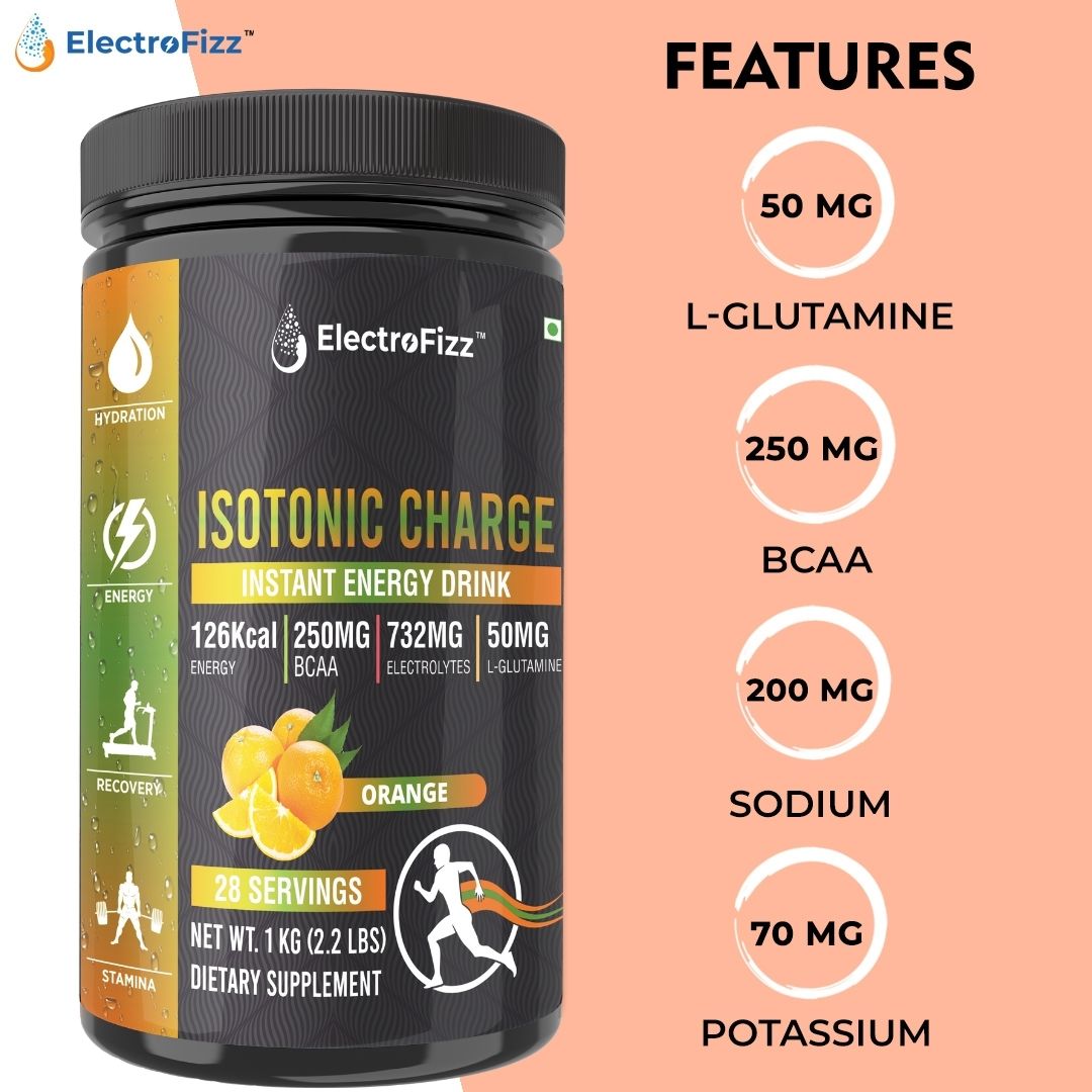 ElectroFizz Isotonic Energy Drink Powder for Endurance Sports & Fitness Activities, 1 Kg Jar - Orange