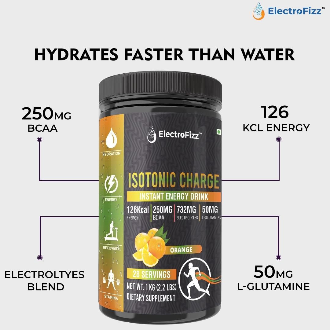 ElectroFizz Isotonic Energy Drink Powder for Endurance Sports & Fitness Activities, 1 Kg Jar - Orange