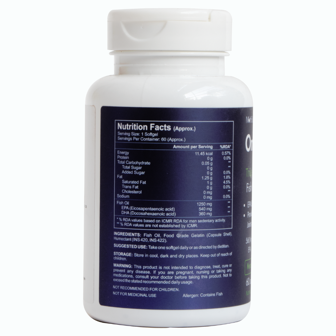 NutriEkspert Premium Triple Strength Omega 3 Fish Oil 1250mg with 560Mg EPA & 360Mg DHA - 60 soft gels