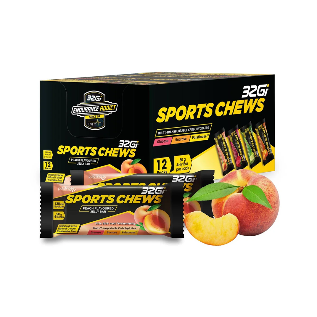 32Gi Sports Chews - Energy Sustaining Jelly Bar- 50gm (4 blocks per pack)- Pack of 3 Bars