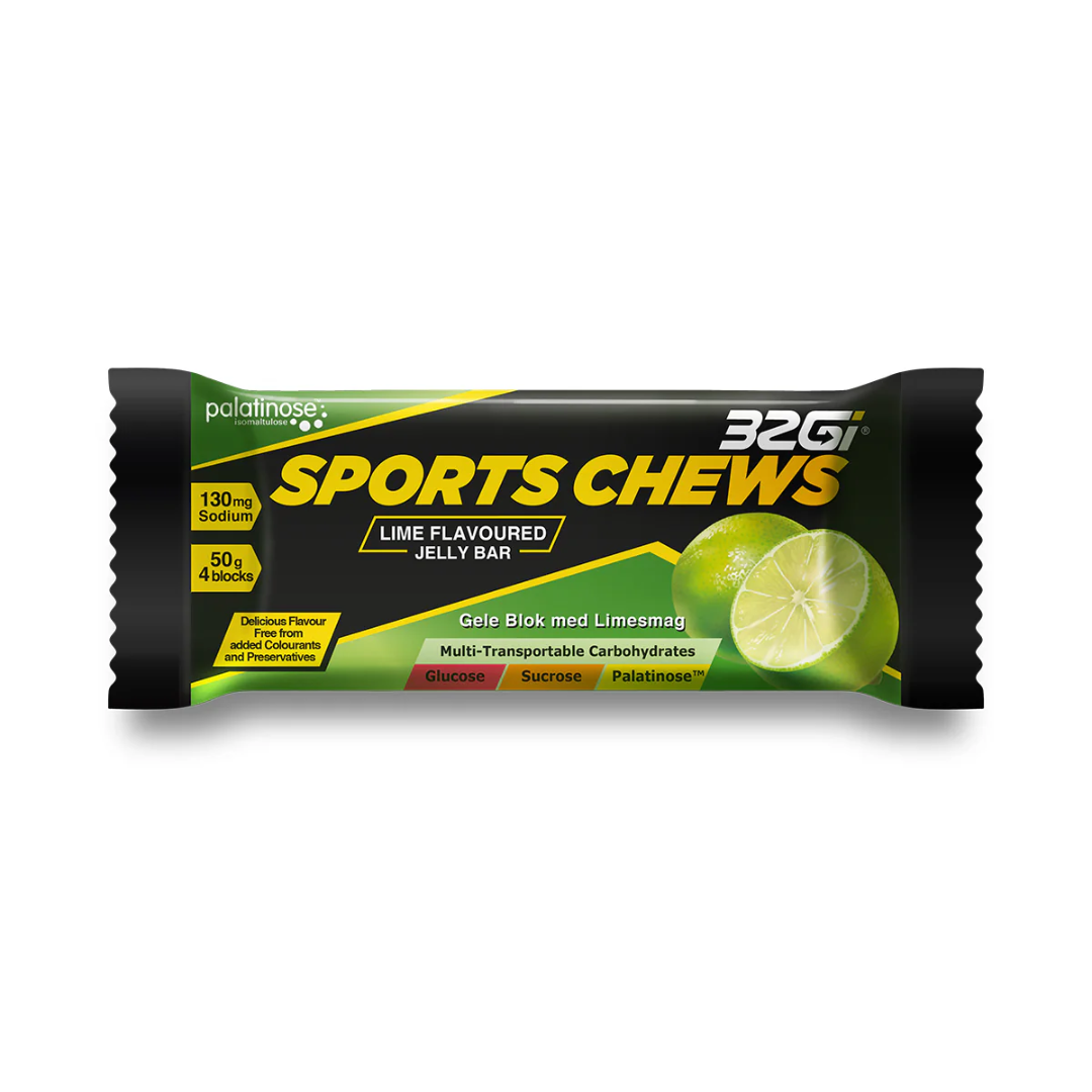 32Gi Sports Chews - Energy Sustaining Jelly Bar- 50gm (4 blocks per pack)- Pack of 3 Bars