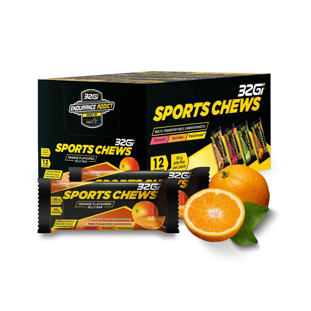 32Gi Sports Chews - Energy Sustaining Jelly Bar- 50gm (4 blocks per pack)- Pack of 3 Bars