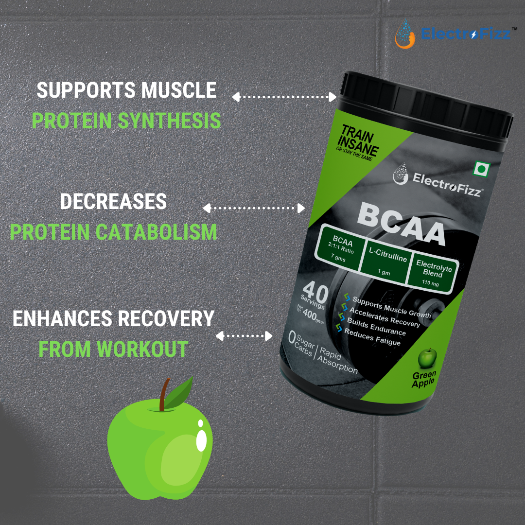 ElectroFizz Advanced BCAA 7Gms (2:1:1) -Green Apple Flavor- 400 Gms