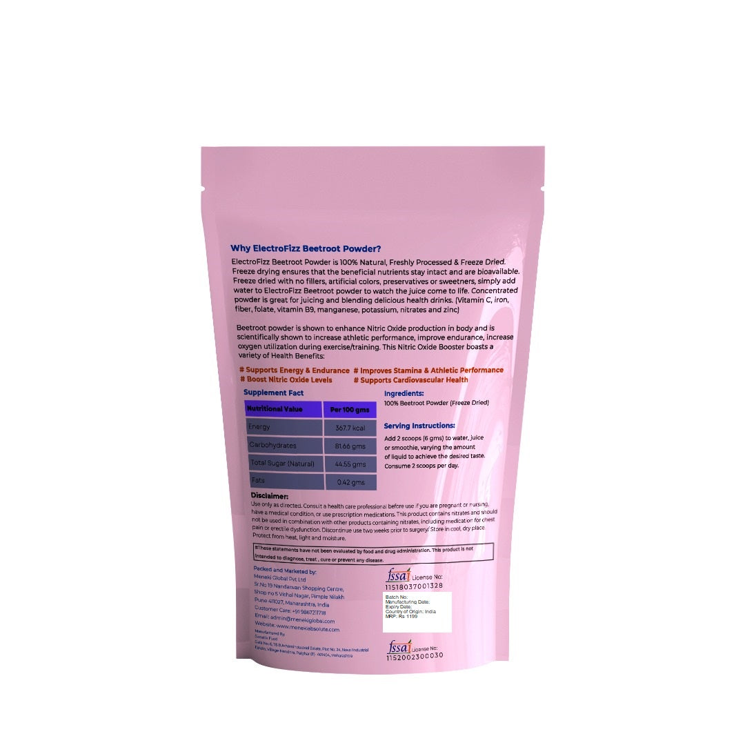 ElectroFizz Freeze Dried Beetroot Superfood Powder - 200 gms (30 plus servings)