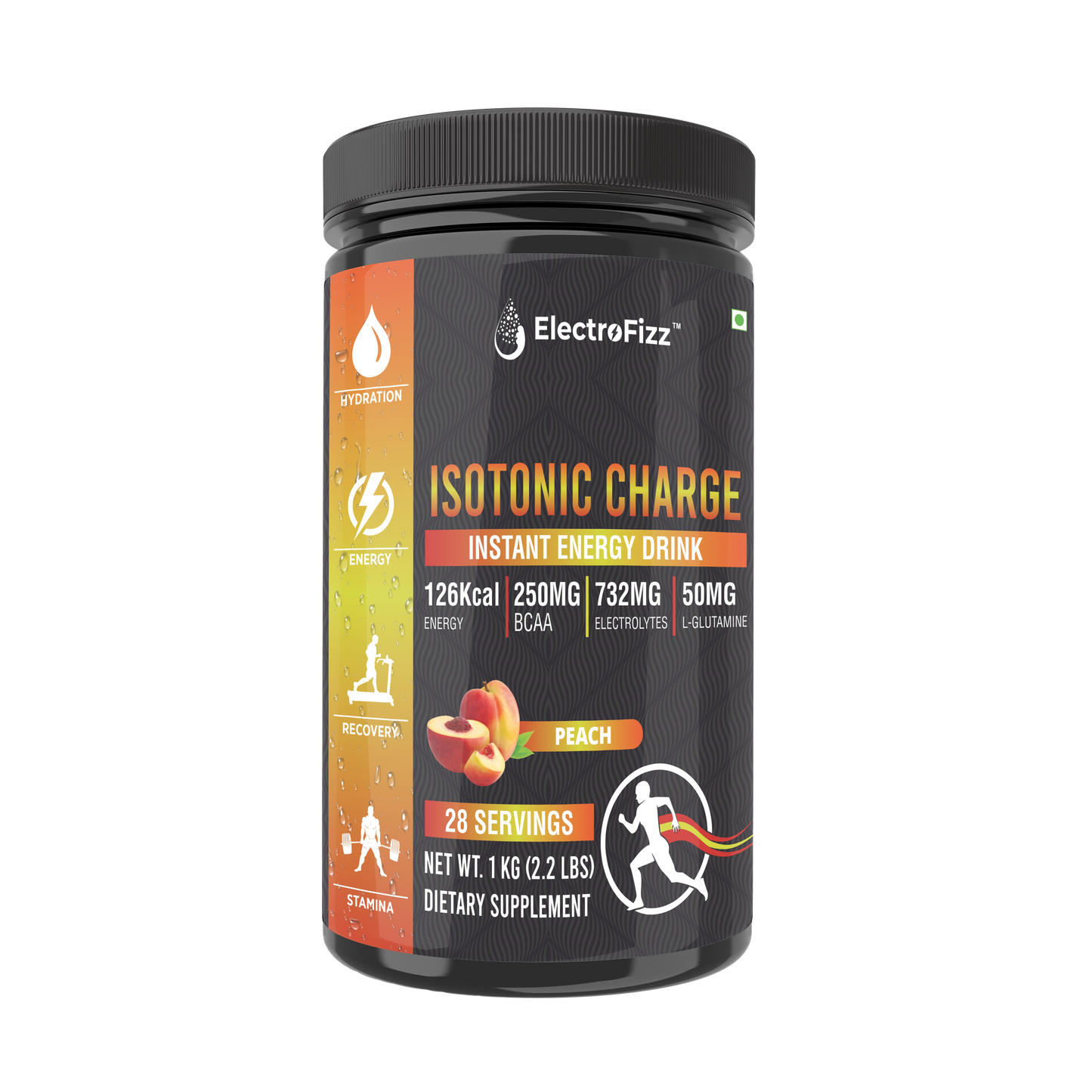 ElectroFizz Isotonic Energy Drink Powder for Endurance Sports & Fitness Activities, 1 Kg Jar - Orange