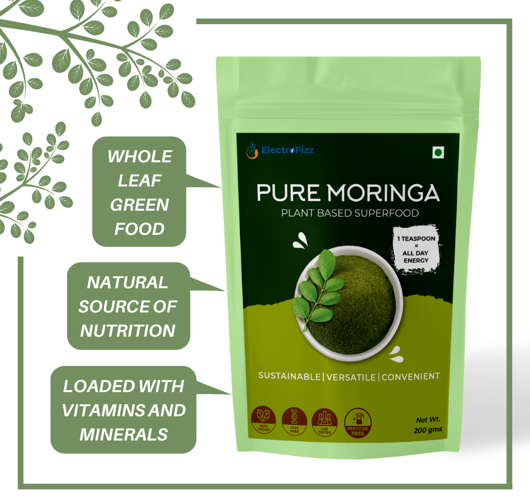 ElectroFizz Pure Moringa Leaf Powder for Weight loss, Energy Levels, Digestive Health- 200 gms Pouch