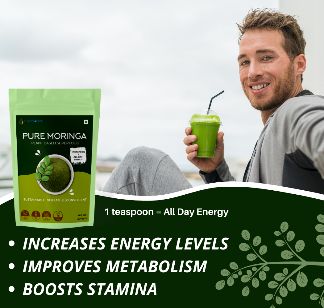 ElectroFizz Pure Moringa Leaf Powder for Weight loss, Energy Levels, Digestive Health- 200 gms Pouch
