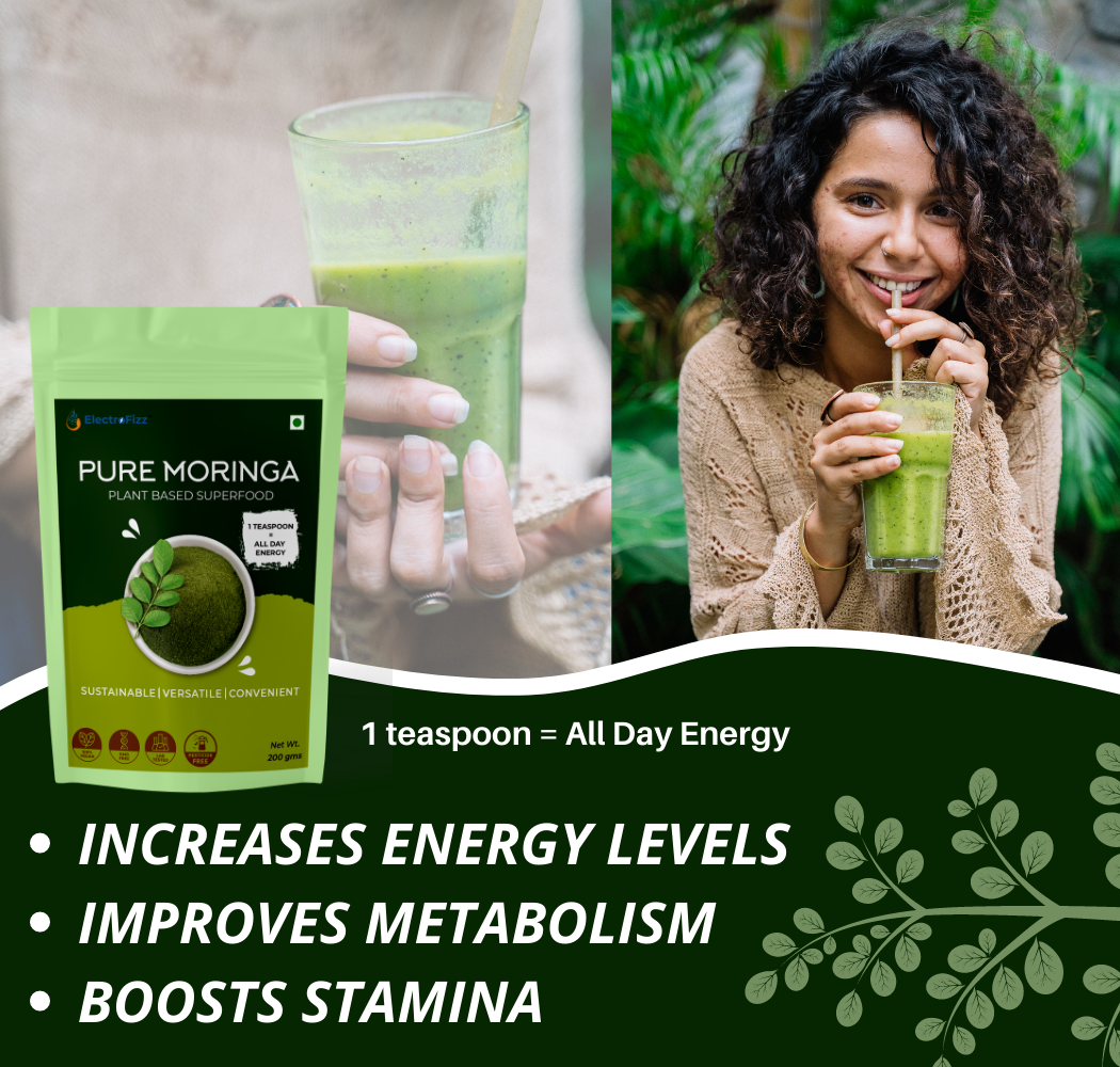 ElectroFizz Pure Moringa Leaf Powder for Weight loss, Energy Levels, Digestive Health- 200 gms Pouch