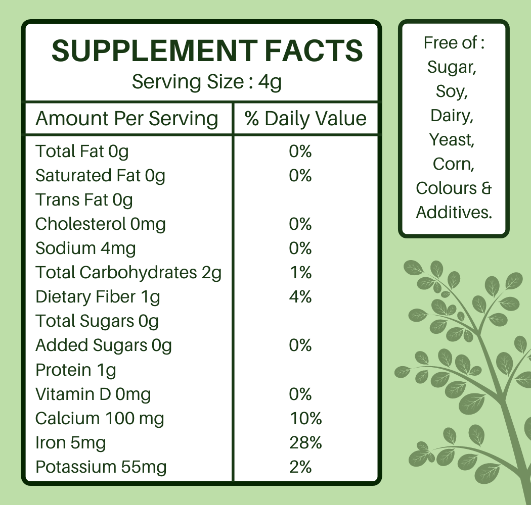 ElectroFizz Pure Moringa Leaf Powder for Weight loss, Energy Levels, Digestive Health- 200 gms Pouch