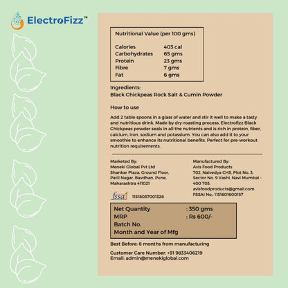ElectroFizz Black Chickpeas Protein Powder with Rock Salt & Cumin- 350gms