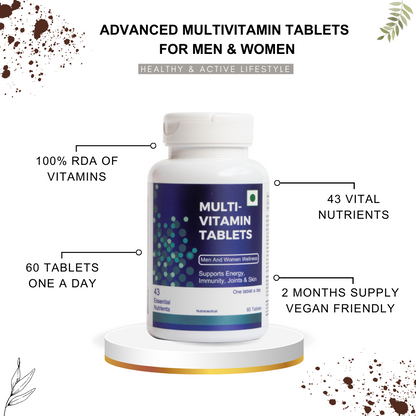 Multivitamin For Men & Women with Omega3,Probiotics,Vitamin C, D & E, Zinc, Ginseng, Multiminerals For Immunity, Energy, Stamina, Antioxidants, Hair & Skin, Clinically Tested Ingredients- 60 Tablets