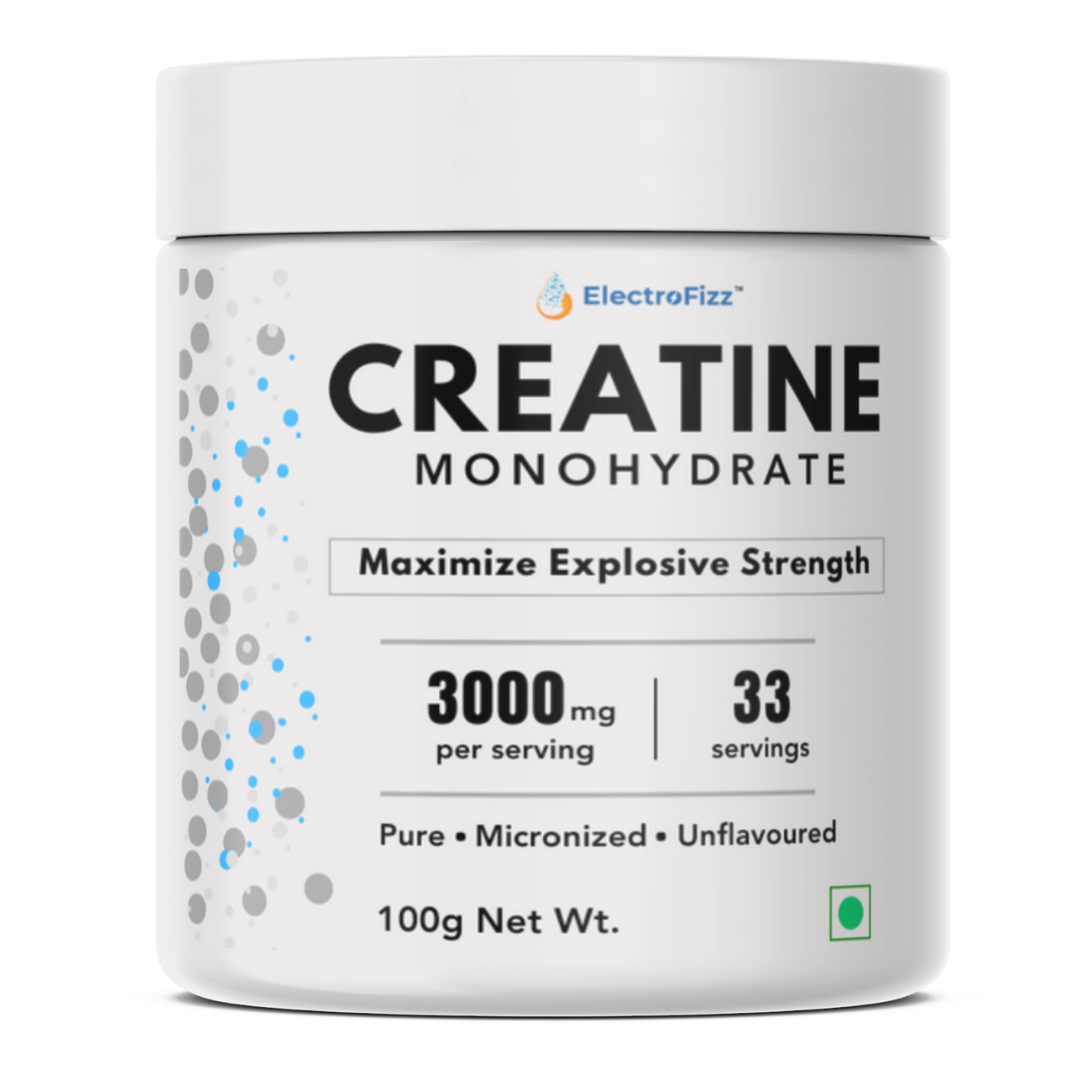 ElectroFizz Pure Micronised Creatine Monohydrate (Unflavoured, 33 Servings) | Scientifically Researched to Build Muscle, Boost Strength & Enhance Performance- 100 gm Pack