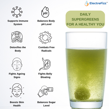 ElectroFizz Supergreens Superfood, Premium Ingredients, Greens, Fruits &Herbs -Spirulina, Moringa, Wheat Grass etc.,Boost Energy, Detox, Enhance Health & Immunity- Pack of 1