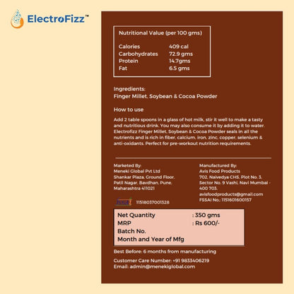 ElectroFizz Super Drink- Finger Millet, Soybean & Coca Powder Mix (Sugar Free)-350 gms