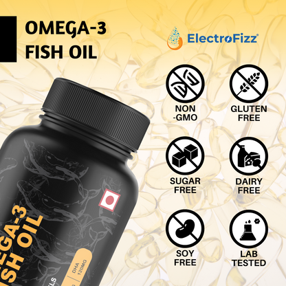 ElectroFizz Premium Fish Oil Capsule For Men & Women (1000mg Omega 3 with 180 mg EPA & 120 mg DHA), for Brain- 60 Softgels