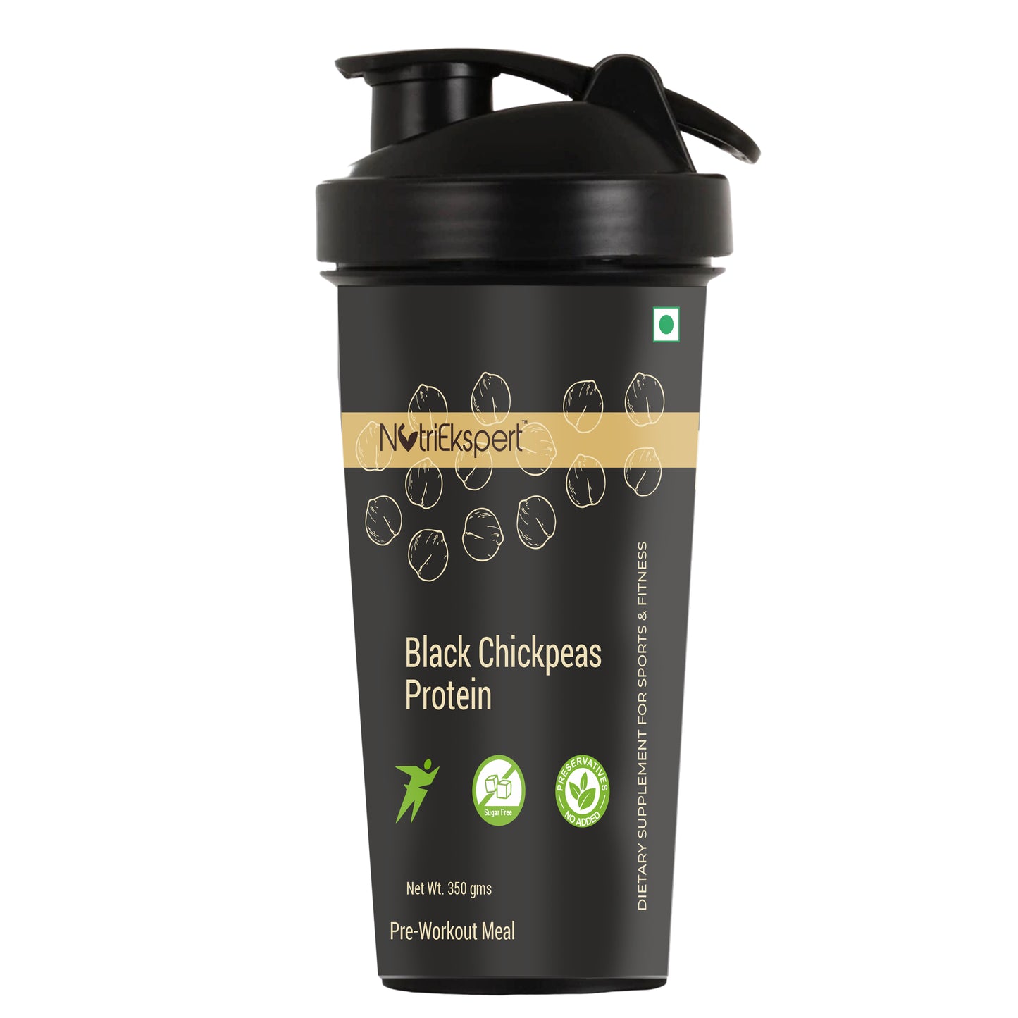 NutriEkspert Black Chickpeas Protein Powder in a Protein Shaker with Rock Salt & Cumin- 350gms