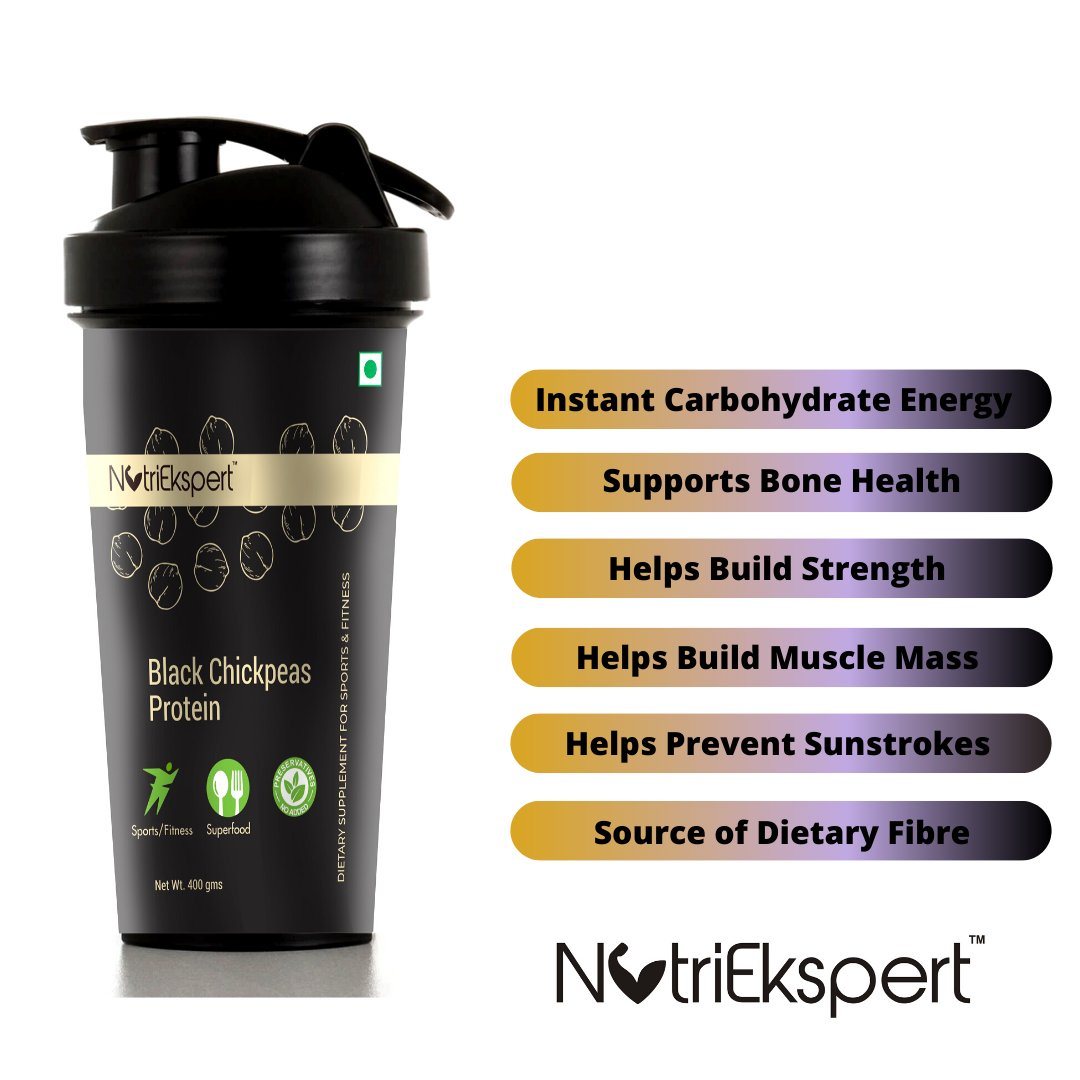 NutriEkspert Black Chickpeas Protein Powder in a Protein Shaker with Rock Salt & Cumin- 350gms