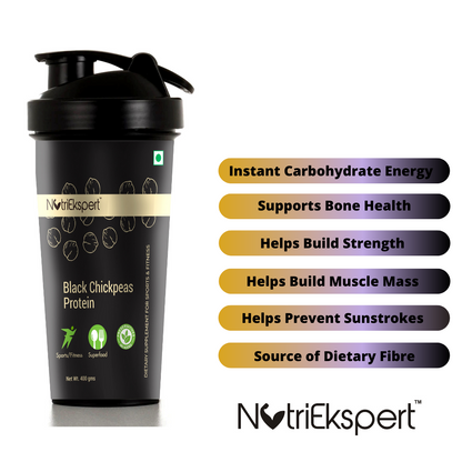 NutriEkspert Black Chickpeas Protein Powder in a Protein Shaker with Rock Salt & Cumin- 350gms
