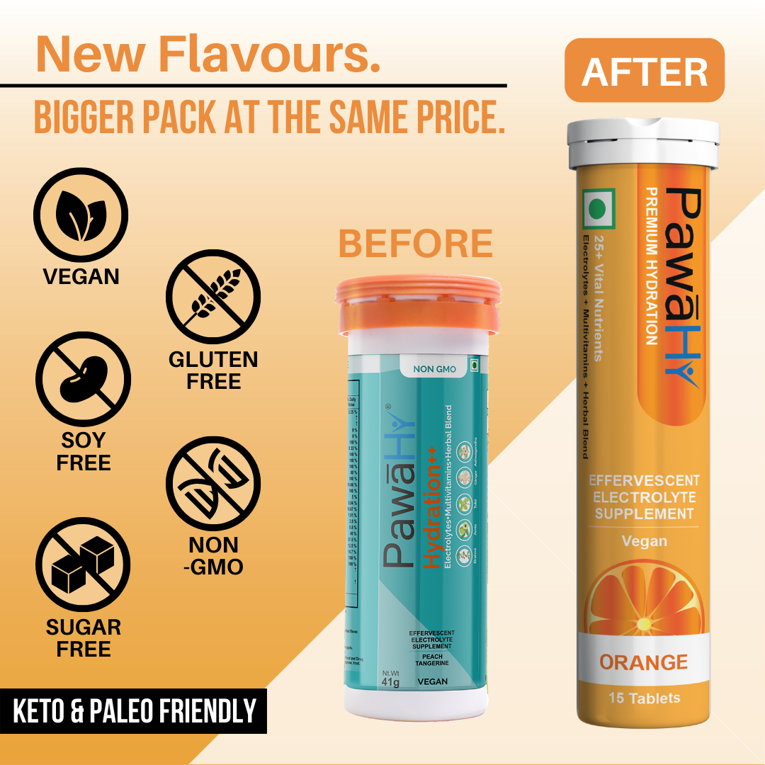 PawaHy Electrolyte Energy Reload Instant Hydration - Orange, Pack of 2 (30 Tablets)