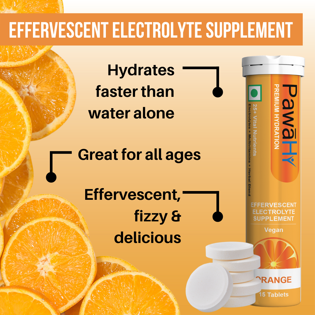 PawaHy Electrolyte Energy Reload Instant Hydration - Orange, Pack of 2 (30 Tablets)